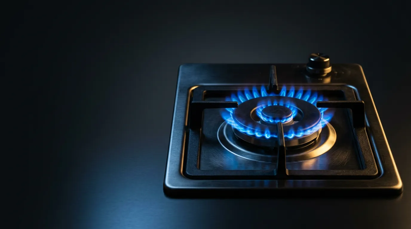 Hornilla de gas de una estufa Samsung con llama azul encendida